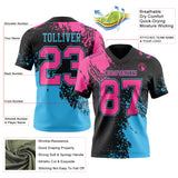 Custom Black Pink-Sky Blue 3D Pattern Abstract Brush Stroke Mesh Authentic Football Jersey