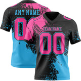 Custom Black Pink-Sky Blue 3D Pattern Abstract Brush Stroke Mesh Authentic Football Jersey
