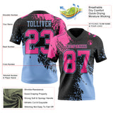 Custom Black Pink-Light Blue 3D Pattern Abstract Brush Stroke Mesh Authentic Football Jersey