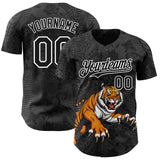 Custom Black White 3D Hawaii Tropical Palm Leaves And Animal Tiger Authentic Baseball Jersey