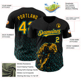 Custom Black Yellow-Teal 3D Pattern Design Gradient Leopard Print Authentic Baseball Jersey