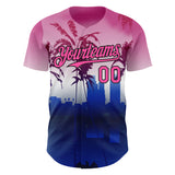 Custom Pink Blue Black-White 3D Gradient Miami Palm Trees City Edition Authentic Baseball Jersey