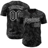 Custom Black White 3D Pattern Design Flower Authentic Baseball Jersey