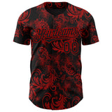Custom Black Red 3D Pattern Design Flower Authentic Baseball Jersey