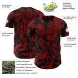 Custom Black Red 3D Pattern Design Flower Authentic Baseball Jersey