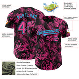 Custom Black Pink-Sky Blue 3D Pattern Design Flower Authentic Baseball Jersey