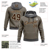 Custom Stitched Steel Gray Old Gold Pinstripe Brown-Cream 3D Pattern Design Line Sports Pullover Sweatshirt Hoodie