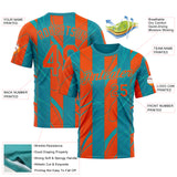 Custom Blue Orange-Aqua 3D Pattern Design Color Block Stripe Sport Wear Performance T-Shirt