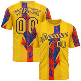 Custom Yellow Red-Dark Purple 3D Pattern Design Color Block Stripe Sport Wear Performance T-Shirt