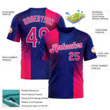 Custom Blue Hot Pink Red-White 3D Pattern Design Neon Stripe Sport Wear Performance T-Shirt