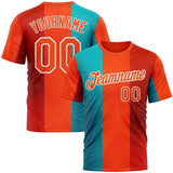 Custom Orange Blue-White 3D Pattern Design Neon Stripe Sport Wear Performance T-Shirt