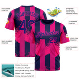Custom Red Dark Purple-Hot Pink 3D Pattern Design Neon Stripe Sport Wear Performance T-Shirt