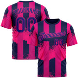 Custom Red Dark Purple-Hot Pink 3D Pattern Design Neon Stripe Sport Wear Performance T-Shirt