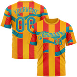 Custom Yellow Panther Blue-Red 3D Pattern Design Color Block Stripe Sport Wear Performance T-Shirt