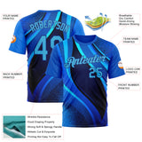 Custom Blue Sky Blue-Royal 3D Pattern Design France Wave Gradient Sport Wear Performance T-Shirt