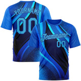 Custom Blue Sky Blue-Royal 3D Pattern Design France Wave Gradient Sport Wear Performance T-Shirt