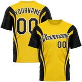 Custom Yellow Black-White 3D Pattern Design Germany Color Block Sport Wear Performance T-Shirt