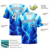 Custom Blue White-Thunder Blue 3D Pattern Design Lightning Sport Wear Performance T-Shirt
