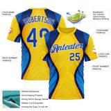 Custom Yellow Thunder Blue Blue-White 3D Pattern Design Brazil Color Block Sport Wear Performance T-Shirt