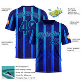 Custom Blue Royal-Lakes Blue 3D Pattern Design Classic Geometric Shape Stripe Sport Wear Performance T-Shirt