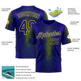 Custom Blue Dark Purple-Neon Yellow 3D Pattern Design Abstract Net Sport Wear Performance T-Shirt