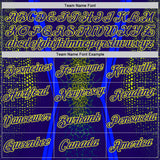 Custom Blue Dark Purple-Neon Yellow 3D Pattern Design Abstract Net Sport Wear Performance T-Shirt