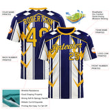 Custom White Yellow Blue-Navy 3D Pattern Design Geometric Shape Stripe Sport Wear Performance T-Shirt