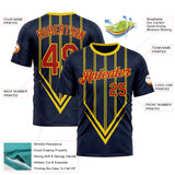 Custom Blue Red-Yellow 3D Pattern Design Milan Stripe Sport Wear Performance T-Shirt