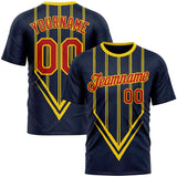 Custom Blue Red-Yellow 3D Pattern Design Milan Stripe Sport Wear Performance T-Shirt