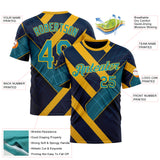 Custom Blue Teal-Yellow 3D Pattern Design Brazil Geometric Shape Sport Wear Performance T-Shirt