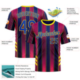 Custom Red Thunder Blue Blue-Yellow 3D Pattern Design Stripe Sport Wear Performance T-Shirt