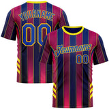 Custom Red Thunder Blue Blue-Yellow 3D Pattern Design Stripe Sport Wear Performance T-Shirt