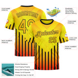 Custom Yellow Red-Black 3D Pattern Design Gradient Geometric Shape Stripe Sport Wear Performance T-Shirt