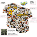 Custom White Yellow-Black 3D Halloween Spooky Pumpkin Authentic Baseball Jersey
