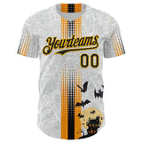 Custom White Black-Gold 3D Halloween Spooky Bat Stripe Authentic Baseball Jersey