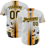 Custom White Black-Gold 3D Halloween Spooky Bat Stripe Authentic Baseball Jersey