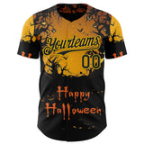 Custom Yellow Black 3D Halloween Spooky Pumpkin Authentic Baseball Jersey