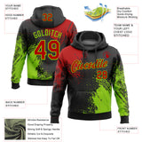 Custom Stitched Black Red-Neon Green 3D Pattern Design Abstract Brush Stroke Sports Pullover Sweatshirt Hoodie