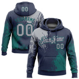 Custom Stitched Navy Gray-Teal 3D Pattern Design Abstract Brush Stroke Sports Pullover Sweatshirt Hoodie