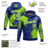 Custom Stitched Royal Neon Green-White 3D Pattern Design Abstract Brush Stroke Sports Pullover Sweatshirt Hoodie