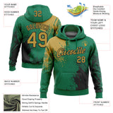 Custom Stitched Kelly Green Old Gold-Black 3D Pattern Design Abstract Brush Stroke Sports Pullover Sweatshirt Hoodie
