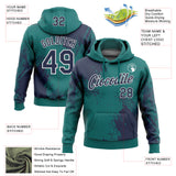Custom Stitched Teal Navy-White 3D Pattern Design Abstract Brush Stroke Sports Pullover Sweatshirt Hoodie