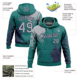 Custom Stitched Teal Gray-Navy 3D Pattern Design Abstract Brush Stroke Sports Pullover Sweatshirt Hoodie