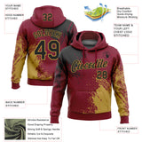 Custom Stitched Crimson Black-Old Gold 3D Pattern Design Abstract Brush Stroke Sports Pullover Sweatshirt Hoodie