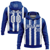 Custom Stitched Royal White 3D Pattern Design Line Sports Pullover Sweatshirt Hoodie