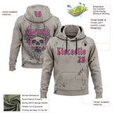 Custom Gray Pink-Black 3D Skull Gothic Destroyer Vintage Grunge Art Sports Pullover Sweatshirt Hoodie