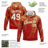 Custom Stitched Red White-Old Gold 3D Pattern Design Splash Grunge Art Sports Pullover Sweatshirt Hoodie