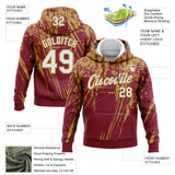 Custom Stitched Crimson White-Old Gold 3D Pattern Design Splash Grunge Art Sports Pullover Sweatshirt Hoodie