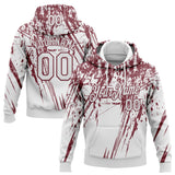 Custom Stitched White Burgundy 3D Pattern Design Splash Grunge Art Sports Pullover Sweatshirt Hoodie