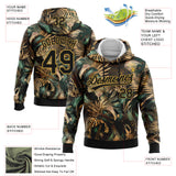 Custom Stitched Black Old Gold 3D Tropical Leaves In The Style Of Jungle And Hawaii Sports Pullover Sweatshirt Hoodie